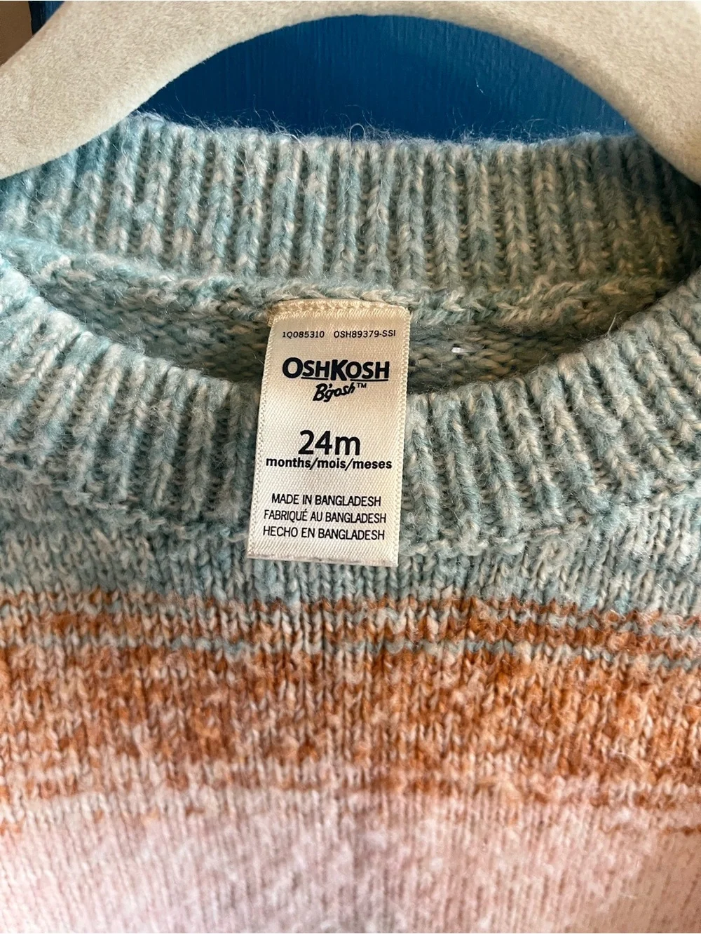 OshKosh B'gosh Pastel Rainbow Knit Sweater - Blue, Peach, Pink, Lavender